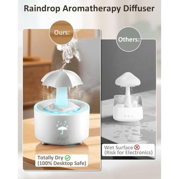 Luftfuktare med regnljus för sovrum, 300 ml eterisk oljediffusor, med 7-färgs LED-lampor, luftfuktare