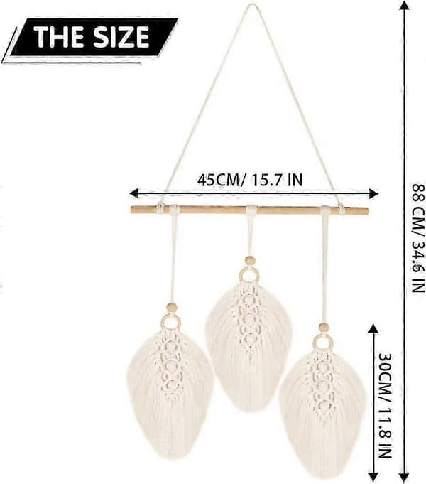 Bohemisk Makramé Deco Makramé Fjäder Väggbonad Makramé Väggdekor för Sovrum Vardagsrum Sovsal Utomhus Heminredning, 45 x 90 CM