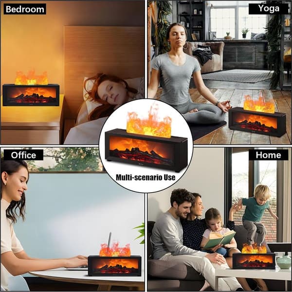 Elektrisk Diffuser för Eteriska Oljor, 7 Färgglada Eldstadslågor, Luftfuktare för Sovrum, Hemdoftdiffuser med 3 Timers och Fjärrkontroll