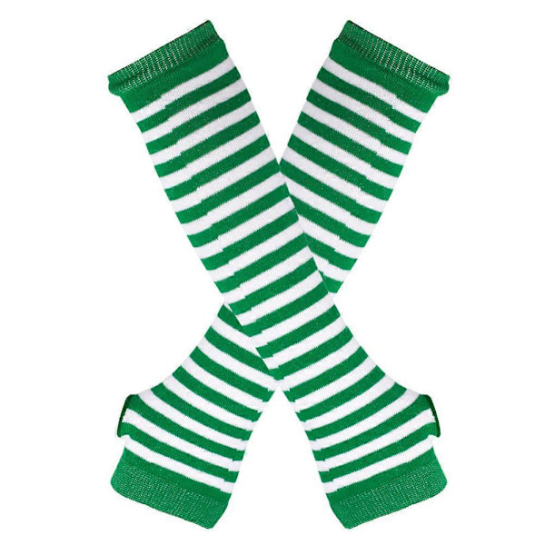 Fingerlösa Handskar Stilren Längd 31cm Vinter Armvärmare Vinteraccessoarer Green and white stripes