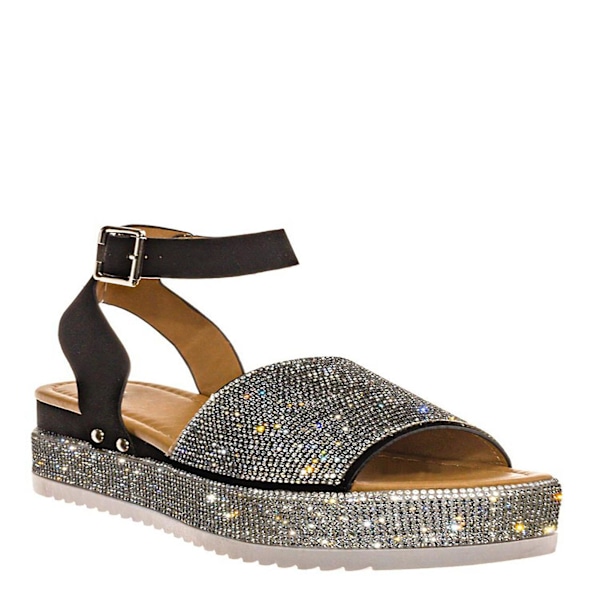 Flatform Wedge Casual Sandal Åben Tå Sko Med Skridsikre Såler Til Kjoler Jeans Nederdele Korte Bukser Black 36