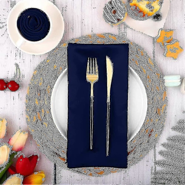 12 st Tygnapkiner, Tum Satin Bordsnapkiner, Återanvändbara Napkiner i Tyg för Bröllop-jie Navy blue 43*43cm