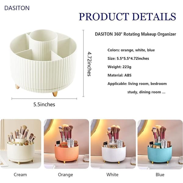 Makeup Organizer med Stor Kapacitet, 360° Roterende Makeup Organizer, Opbevaring af Makeupbørster med 5 Rum, til Toilettet, Badeværelset, Soveværelset