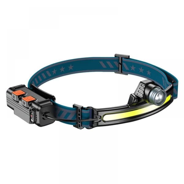 Kraftig oppladbar hodelykt, 2000LM Zoom LED hodelykt med bevegelsessensor, 2200 mAh, 6 moduser, 270° vanntett COB hodelykt for løping