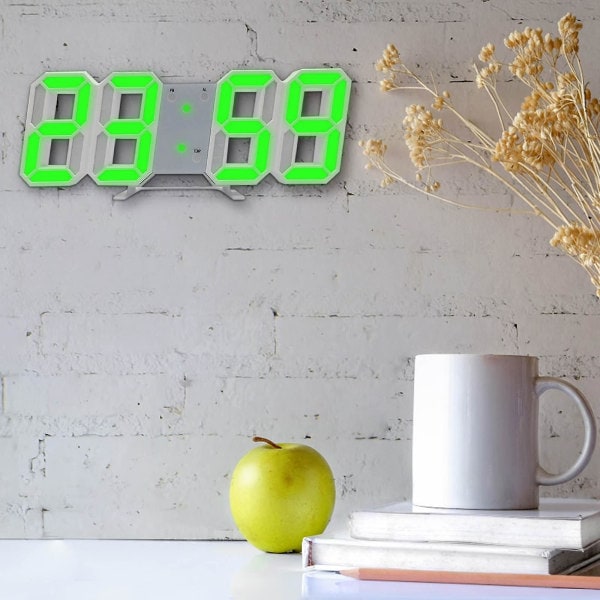 LED Digital Display Veggklokke Lysende Nattmodus Justerbar Elektronisk Bordklokke Veggklokke Dekor Stue LED Klokke [dB} Grønn Green