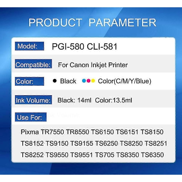 Pgi-580 Cli-581xl 580 Blækpatron Kompatibel Til Canon Pixma Tr7550 Tr8550 Ts705 Ts6350 Ts6351 Ts8150 Ts8251 Ts8350