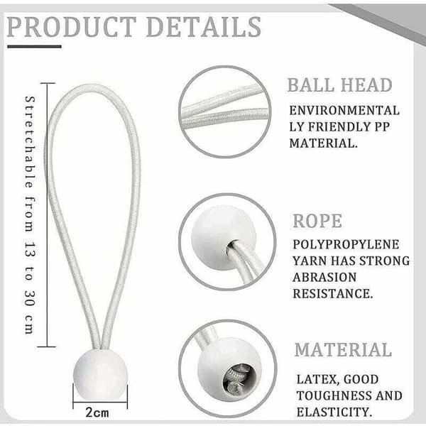 Förpackning med 40 elastiska spännare, elastiska snören med kulor, gummiband, elastiska kulor för markiser, tält, banderoller och presenningar