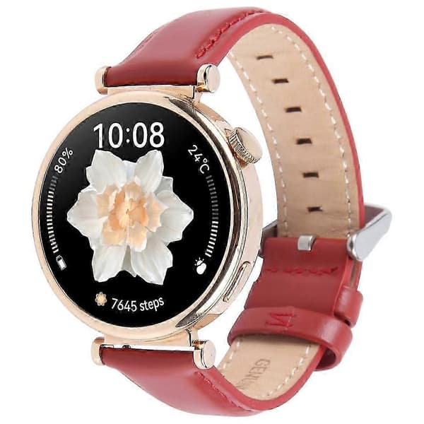 Garmin Lily 2 Smartwatch med ægte 14 mm koskindslæderrem - Brun bambusdesign Multicolor Red