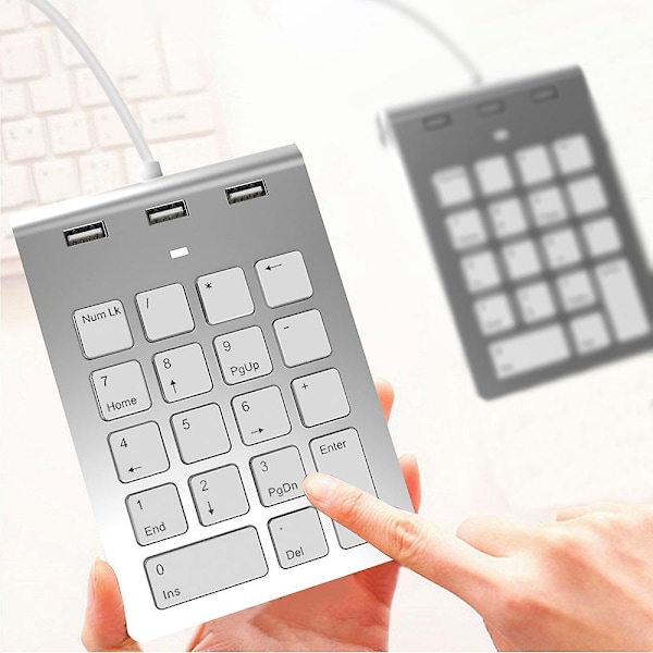 Det Bærbare USB Numeriske Tastatur, Eksternt Numerisk Tastatur med 3 USB 2.0 Porte til iMac, MacBook Air, MacBook Pro, MacBook, Mac Mini, PC og Laptops