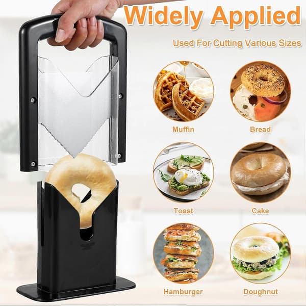 Bagelkutter, rustfritt stål brød toast kutter multifunksjonell for bagels toast muffins frukt og grønnsaker Black