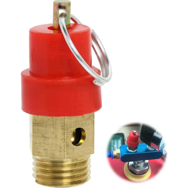Luftkompressor sikkerhedsventil G1/4 udvendigt gevind 115 PSI justerbart tryk Rød hætte Kompressor lufttryk sikkerhedsventil 1 stk.