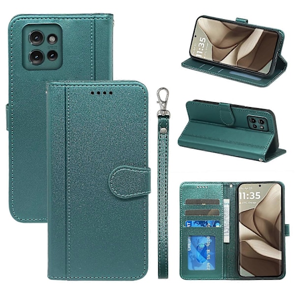 Plånboksfodral för Motorola Edge 50 5G Magnetiskt Snäpp Läder Telefonskal med Rem - Grön Multicolor Green