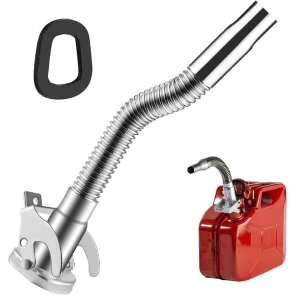 Metalljerrykandispenser, flexibel ståldispenser för 5, 10 och 20 liters bränsledunkar, utrustad med handskar