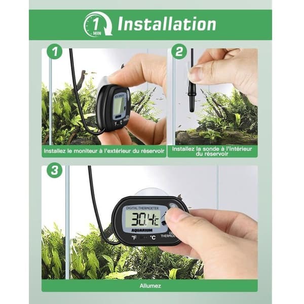 Akvarietermometer - LCD Digital Akvarietermometer med Sugkopp och Nedsänkningssond för Akvarium, Terrarium