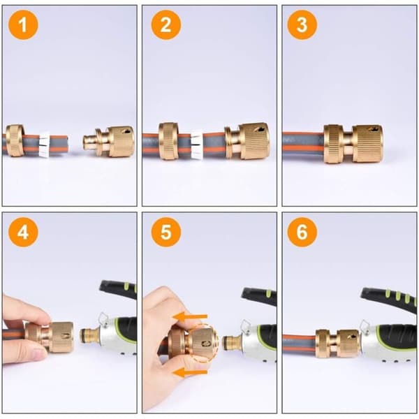 Sæt med 4 messing lynkoblinger til haveslange, lynkoblinger til haveslange, 1/2\" lynkoblinger