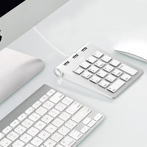 Det Portabla USB Numeriska Tangentbordet, Externt Numeriskt Tangentbord med 3 USB 2.0 Portar för iMac, MacBook Air, MacBook Pro, MacBook, Mac Mini, PC och Laptops