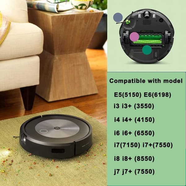 Udskiftningsbørstesæt tilbehør til iRobot I-, E- og J-serien, tilbehørsbørster til Roomba i7, i7+, i3, i4, i6, i8, j7, E5, E6 og E7