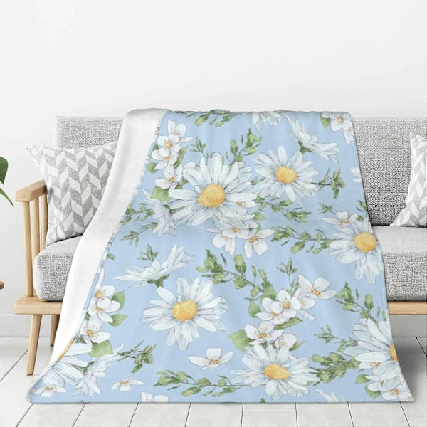 Tusindfryd og akvarel vilde blomster Fleece Plaid Ultra Blød Hyggelig Dekorativ Flanel Plaid til Hjem Seng Sofa Stol Rejse 152x127cm