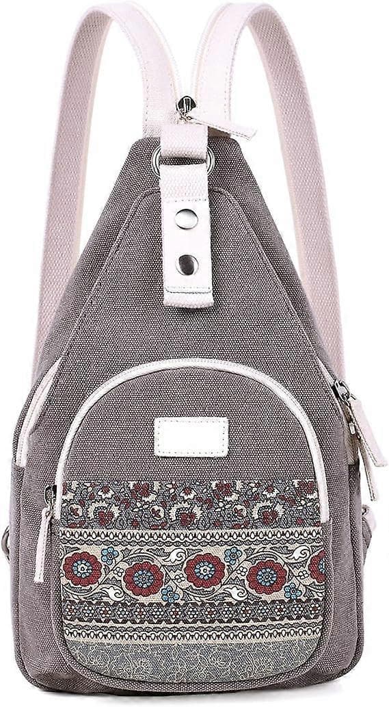 Mini Dame Sling Taske Bryst Skulder Rygsæk Canvas Casual Daypack (Grå)