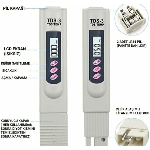 Bärbar Digital LCD Dricksvatten TDS-3 Mätare Testare Vattenkvalitetsmätare Penna Temperatur och PPM Vattenrenhetstestare 0-9990 PPM Dricksvatten Hyd