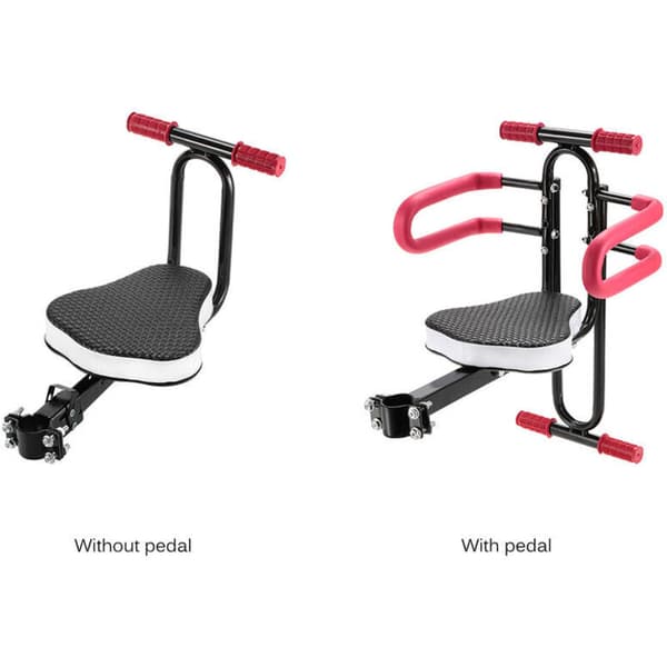 Frontmonterad barncykelstol för elcyklar. Vadderad dyna. 30 kg kapacitet. Snabb installation. Robust 31,8 mm rör.