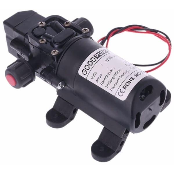 12V 6A 72W Högtrycksmembranpump, 6L/min flödeshastighet, 1-2m sughöjd, 70m pumphöjd, termiskt skydd