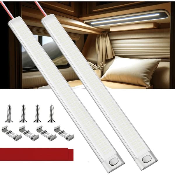 12V LED-lysstang for bobiler, 2-pakning 12V LED-stripslys med bryter, 1600LM 12V LED-lampe