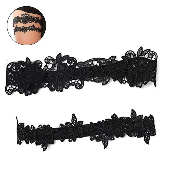 2 stk Bryllups Blonderim Bryllup Brud Strømpebånd sort black