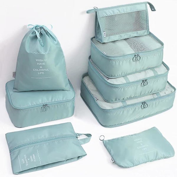 8-paknings Organizer Sett for Kofferter, Oppbevaringsposer, Pakkekuber, Reisevesker, Gaver Blue