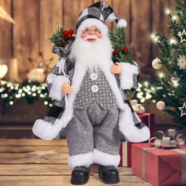 Jul 12-tommer Stående Julemandsfigur Julemandsdukke Gave Julepynt - Sort og Hvid Tern Julemand