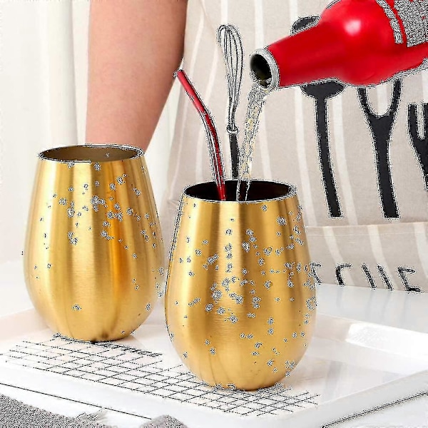2 st Vin Tumbler Rostfritt Stål Stjälklöst Vinglas För Resor Gold