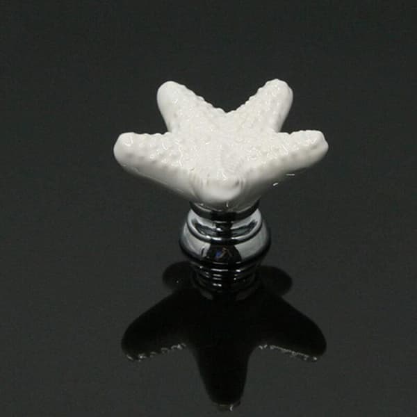 Sæt med 2 keramiske søstjerneformede møbelknopper - Til døre, skuffer, skabe (3,4 x 3,4 x 2,4 cm)