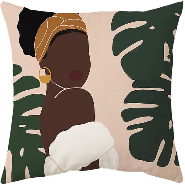 Boho pudebetræk 45x45 cm, sæt med 4 moderne abstrakte kunst pige blade sol sofa dekorative pudebetræk vaskbart linned tekstil pudebetræk