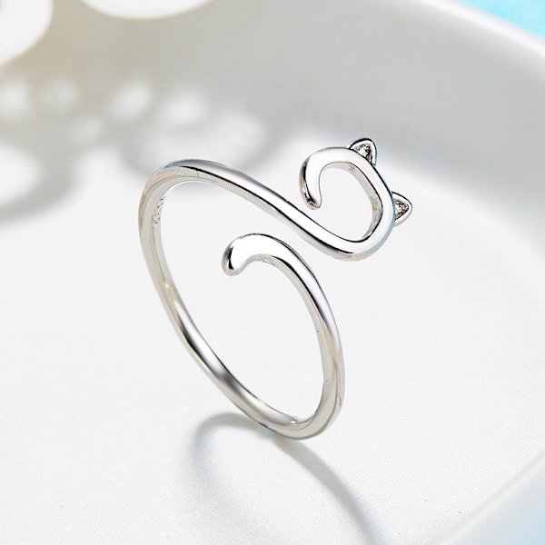 Justerbar Storlek Ring Kattungeöron Virkning Ring Nybörjare Stickning Silver