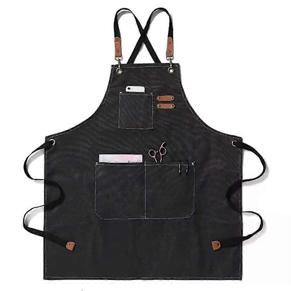 Kestävä Canvas Ristiselkäesiliina 3 Taskulla Miehille ja Naisille black