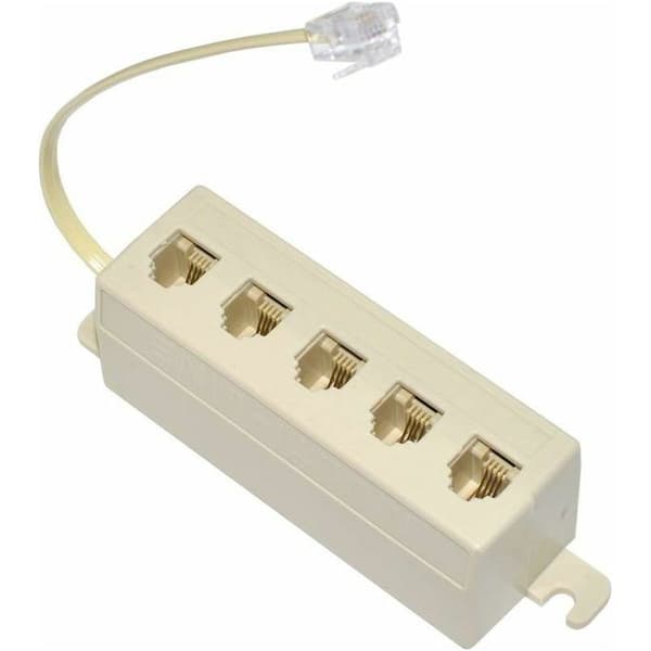 6P4C RJ11 Telefon Modular Jack Linjedelare Adapter Beige 1-in-5-ut