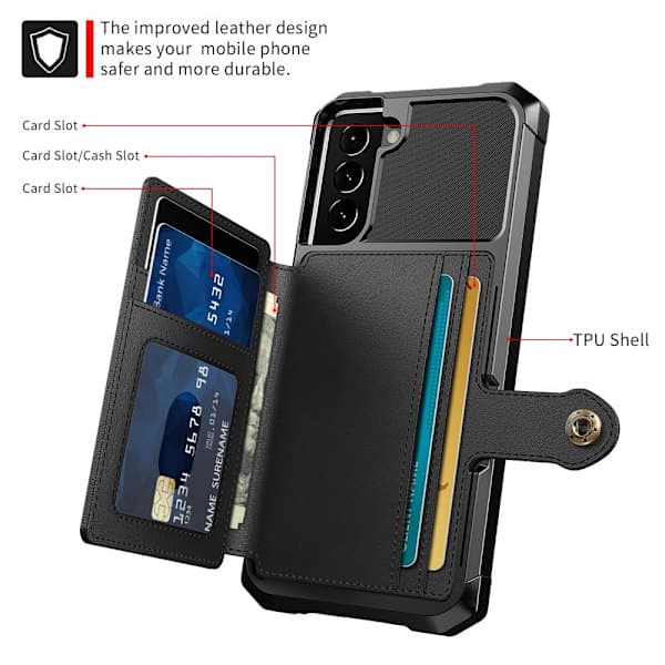 Samsung S21 - Stødsikkert etui med 4 kortpladser Sort