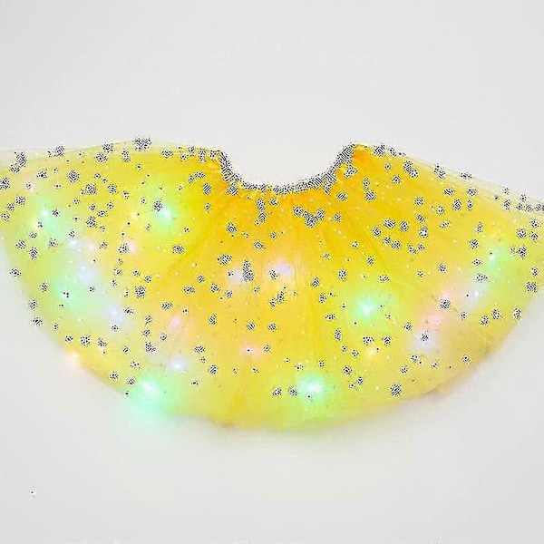 Piger Børn Neon LED Tutu Nederdel Fest Scene Danse Tøj Plisseret Lagdelt Tyl Lysende Yellow