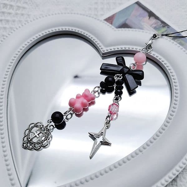 Goth Y2K Mobilberlock – Kawaii Nyckelring för Väska, Gitarrrem Lanyard Pärlad – Välj Stil null - Style 3
