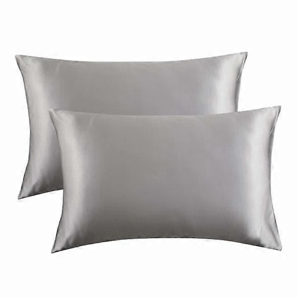 Satind Pudebetræk - Sølvgrå Silkepudebetræk 2 Pak 50x75 cm - Satind Pudebetræk Sæt med 2