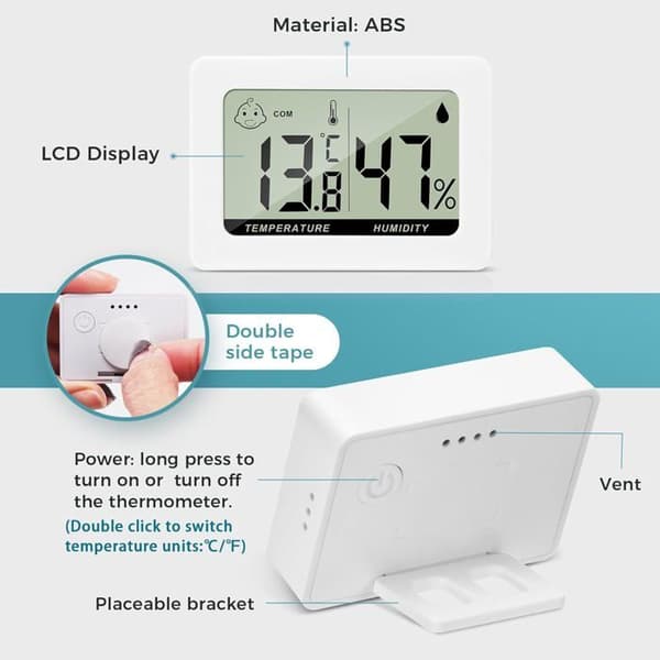 Indendørs hygrometer termometer temperatur fugtighedstester mini digital LCD bærbar indikator til kontor køkken