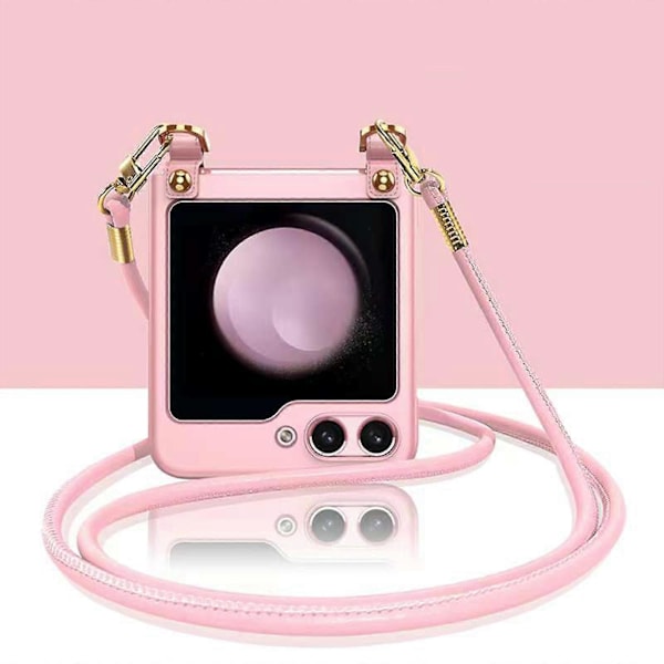 For Samsung Galaxy Z Flip 5 Deksel Med Crossbody-stropp, Slankt Hardt PC All-inclusive Deksel Med Ytre Skjermbeskytter Pink