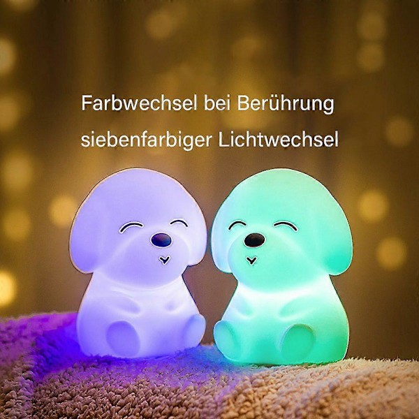Natlampe Børn Kawaii Hunde Natlampe Baby LED Ammelampe Dæmpbar Børne Sengelampe Silikone Sovelampe med USB Touch Børneværelse Dekoration S