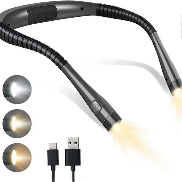 Oppladbar USB Nakke Leselys Glocusent LED Justering Øyebeskyttelse Lys For Nattlesing Amming Black