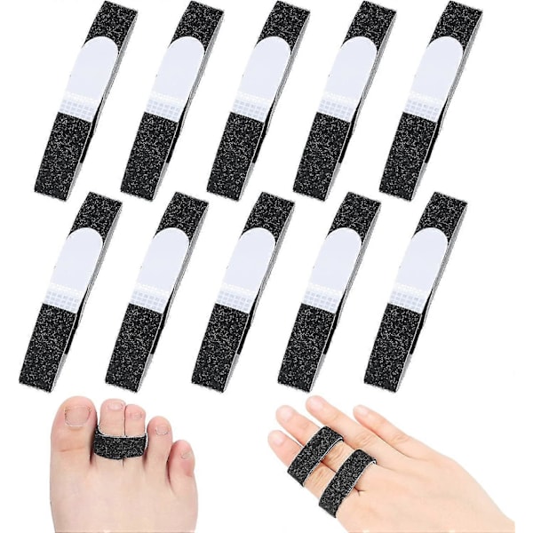 10 st Buddy Tape Fingerband Halkfria Kardborreband Fingerskenor, Återanvändbara Buddy-lindor i Tyg för Brutna Tår Black 10pcs