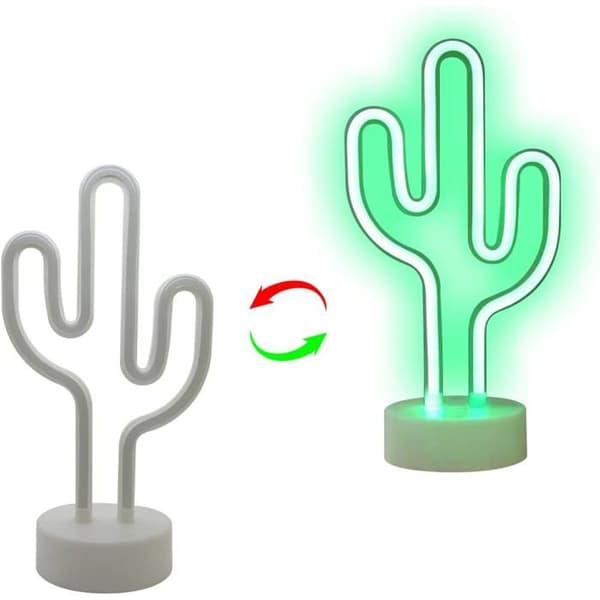 LED-neonskylt, sovrumsdekoration, nattlampa, inomhusbelysning, batteri- och USB-driven (Grön kaktus)