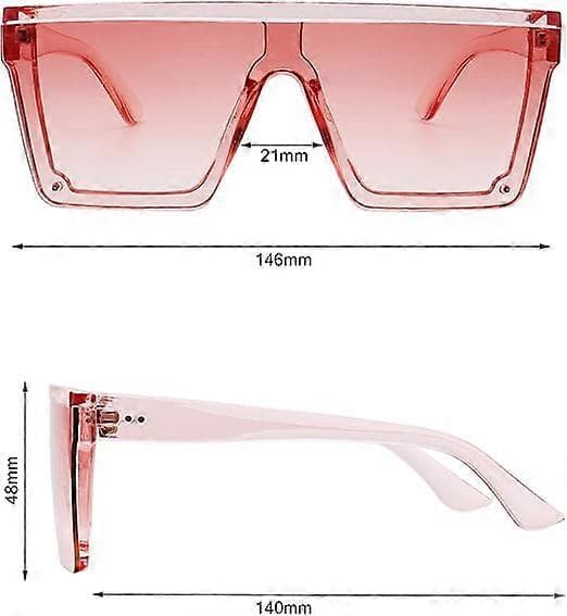 Firkantede Oversized Solbriller til Kvinder Mænd Mode Flad Top Store Ramme Shades Transparent Pink