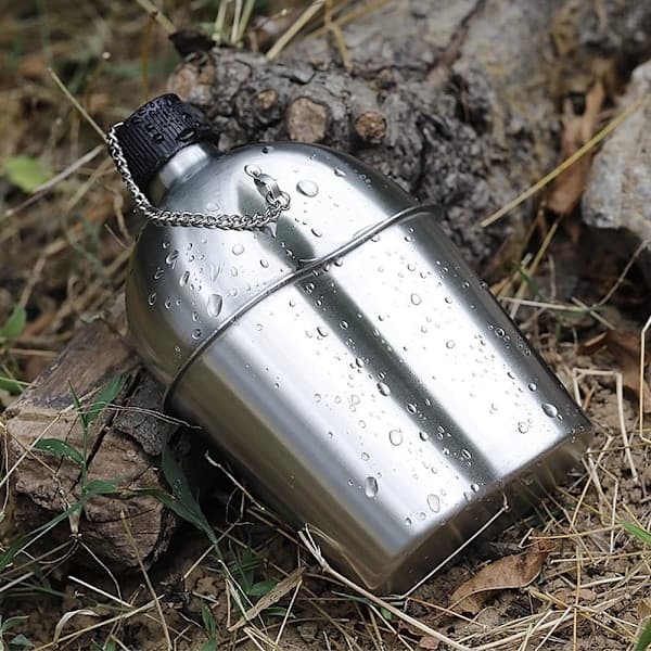 Militær Vannflaske Sett 2 stk 1000ml 600ml Rustfritt Stål Militær