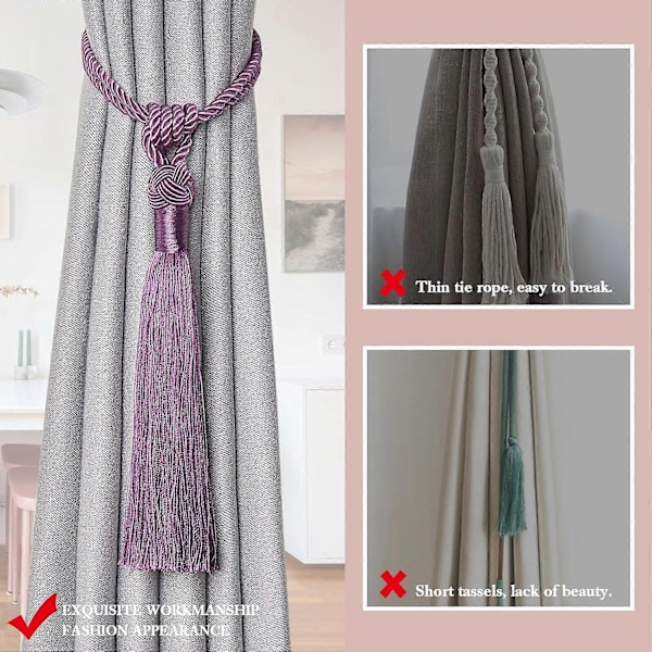 lly 2 kpl Pitkät Hapsunauhat Verhoille Käsintehdyt Punotut Köysisolmut Verhojen Kiinnikkeet Eurooppalaiseen Tyyliin Koristeelliset Verhonpidikkeet Kotiin ja Toimistoon Tuulta Vastaan Purple 4 Pack