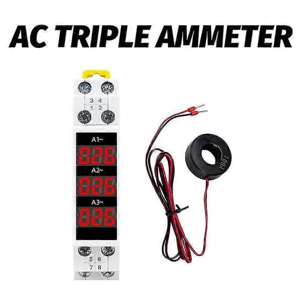 Din Skinne Montering 3 Faset Ampere Meter Mini Modulær Strømmåler Målerindikator LED Digital Display Detektor Amperemeter